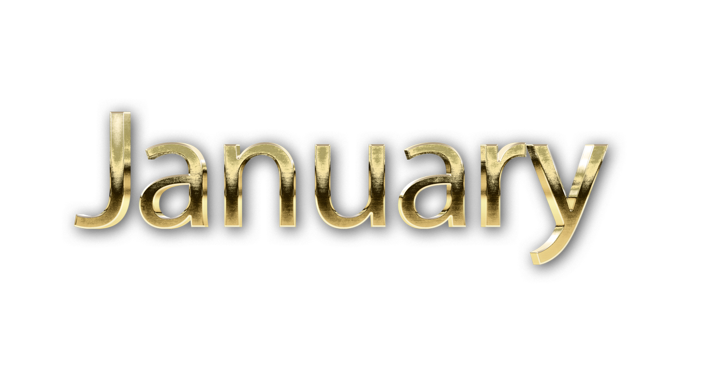 JANUARY month name word JANUARY gold 3D text typography PNG images free